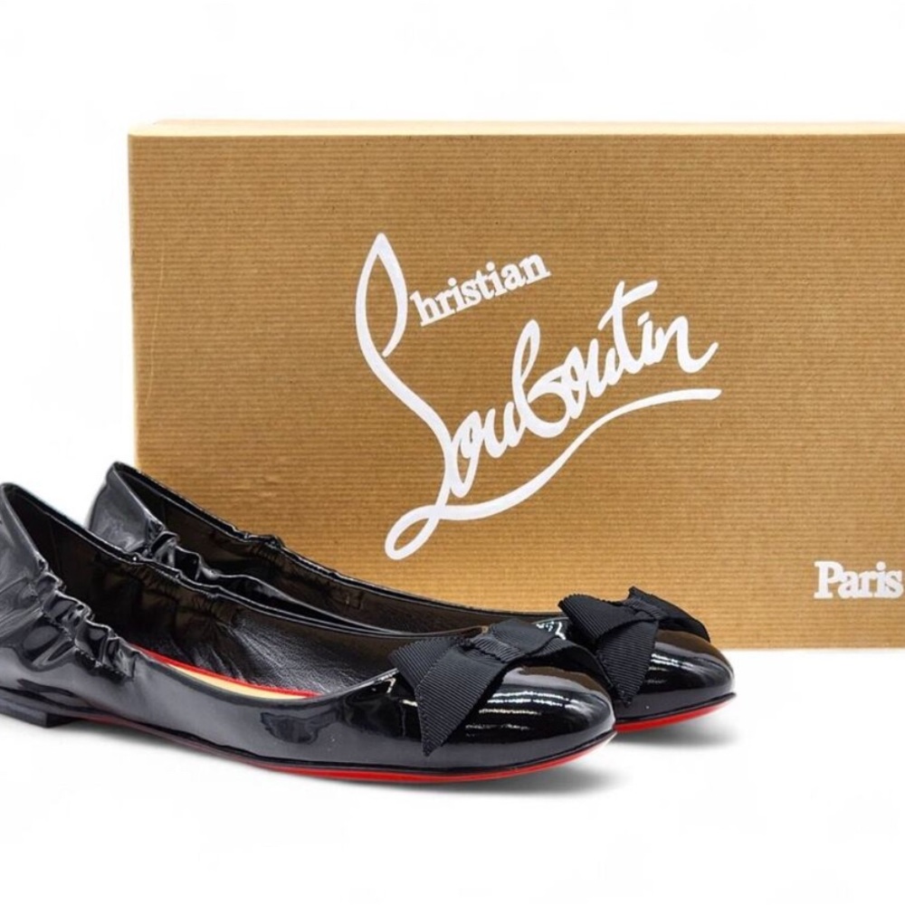 Christian Louboutin Glossy Black Flats with Bow